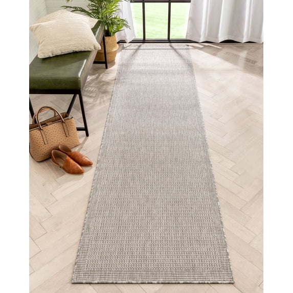 Well Woven 3' x 10' Gray and Ivory Solid Print Outdoor Rug