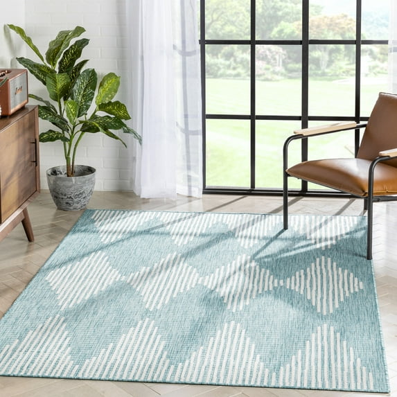 Well Woven 5' x 7' Blue Chevron Outdoor Rug