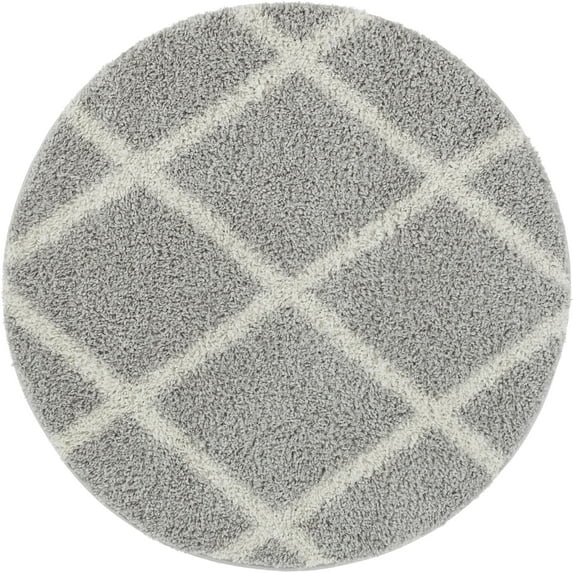 Well Woven 78884R Madison Shag Cole Light Grey Modern Tribal Trellis Round Rug - 3 ft. 11 in.