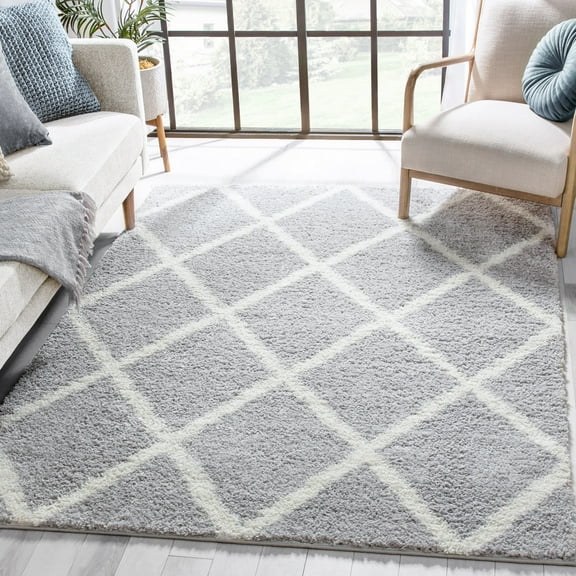 Well Woven 78887 Madison Shag Cole Light Grey Modern Tribal Trellis Area Rug - 7 ft. 10 in. x 9 ft. 10 in.
