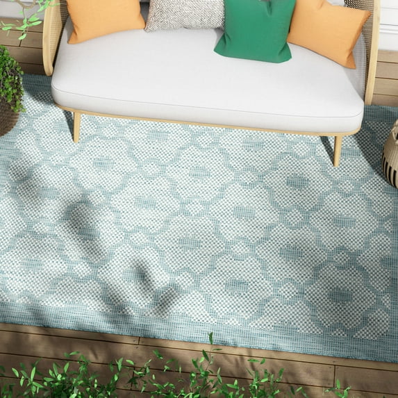 Well Woven 8' x 10' Light Blue Trellis Outdoor Rug
