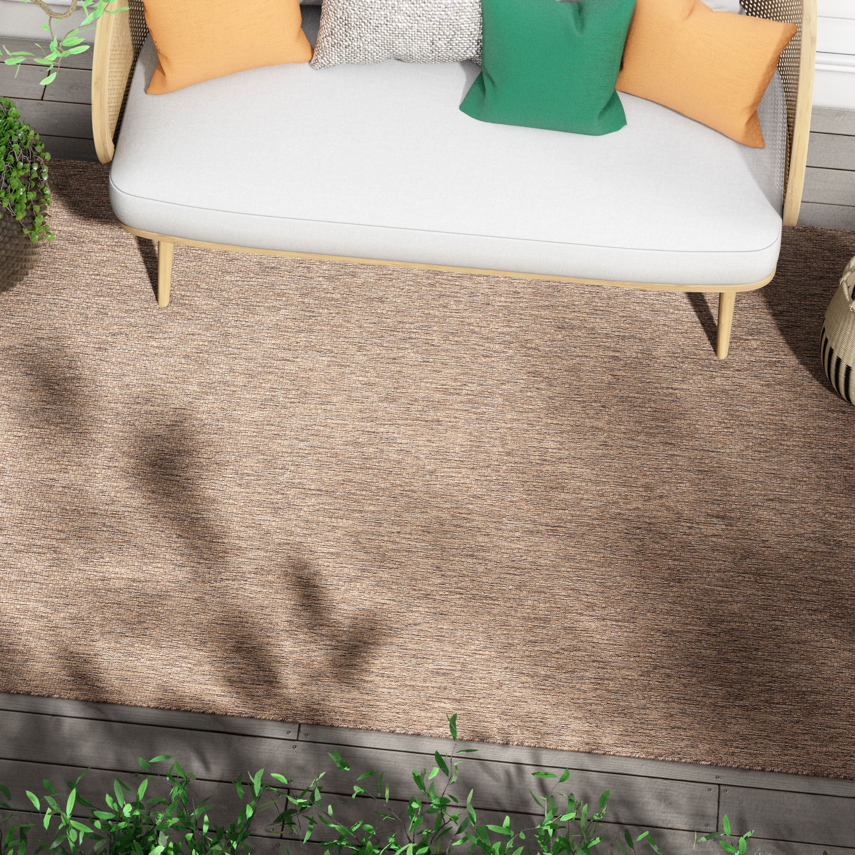 Well Woven Leifen Taupe Indoor / Outdoor Flat Weave Pile Solid Color Pattern Area Rug 8x10 (7'10" x 9'10")