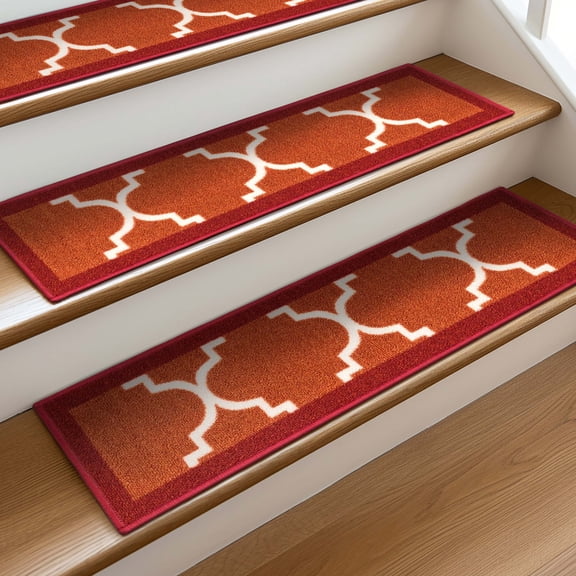 Well Woven 9" x 31" Stair Tread [Set of 7] Red Brooklyn Trellis Geometric Flatwoven
