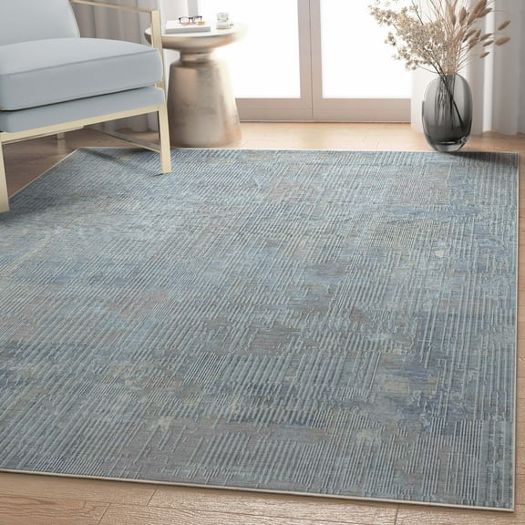 Well Woven Abstract Acropolis Modern Geometric Lines Flat-Weave Blue 5'3" x 7'3" Area Rug