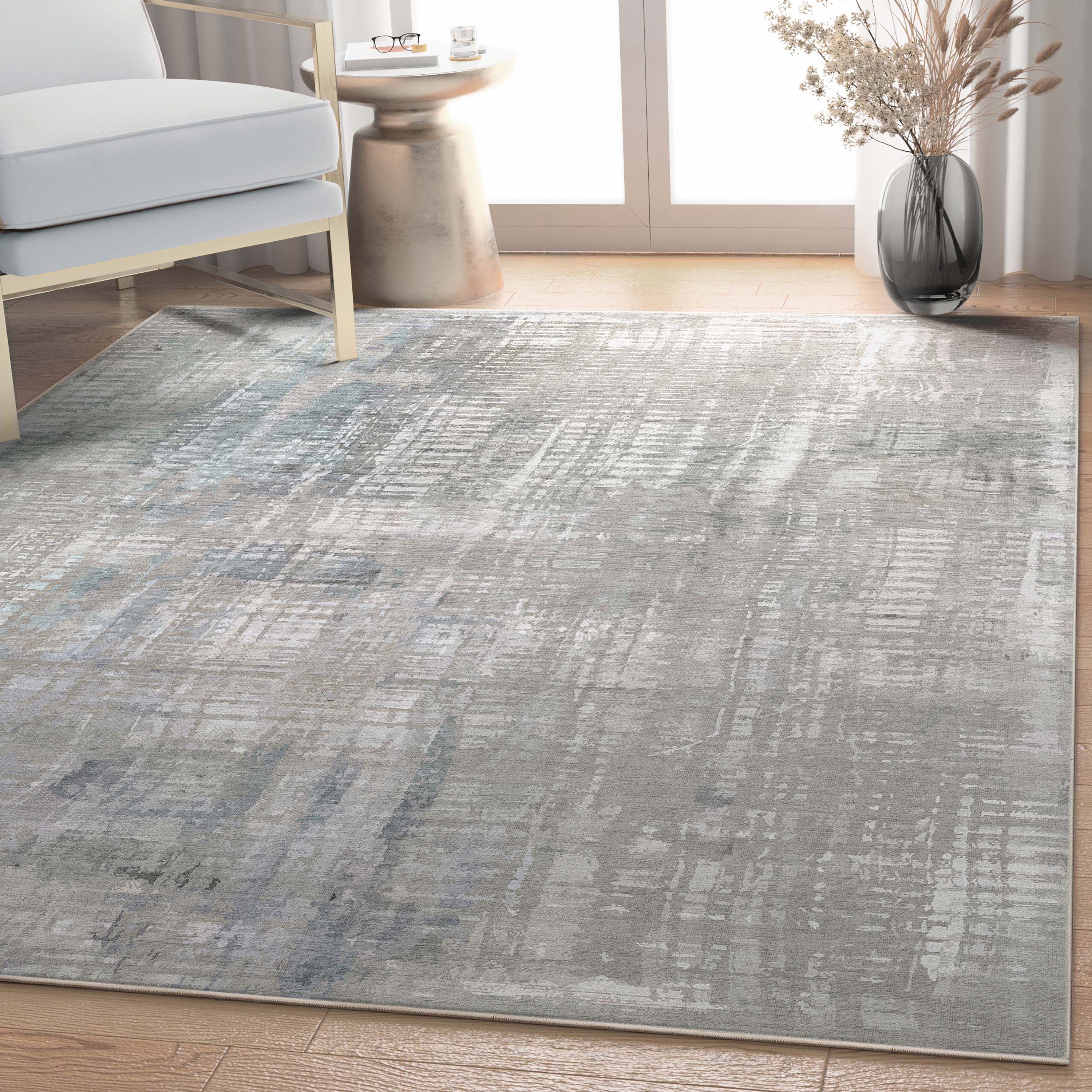 Blue and Beige Abstract Synthetic Flat-Weave 5' x 7' Area Rug