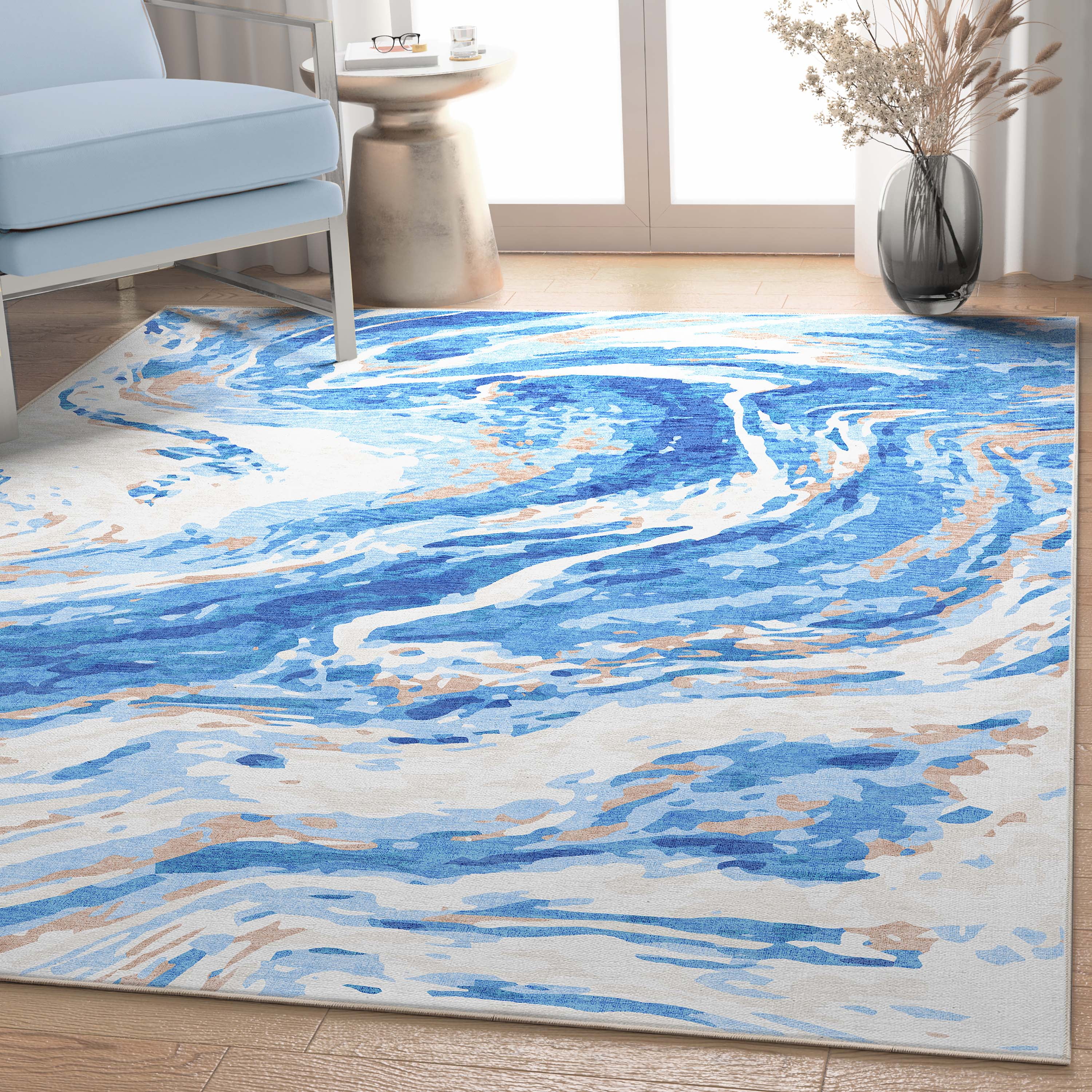 Well Woven Abstract Dunes Modern Retro Marble Flat-Weave Blue 9'10" x 13' Area Rug