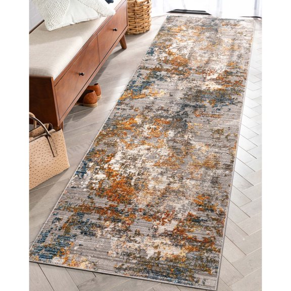 Well Woven Abstract Grey Multi Distressed Modern 2'7" x 9'3" Runner Rug