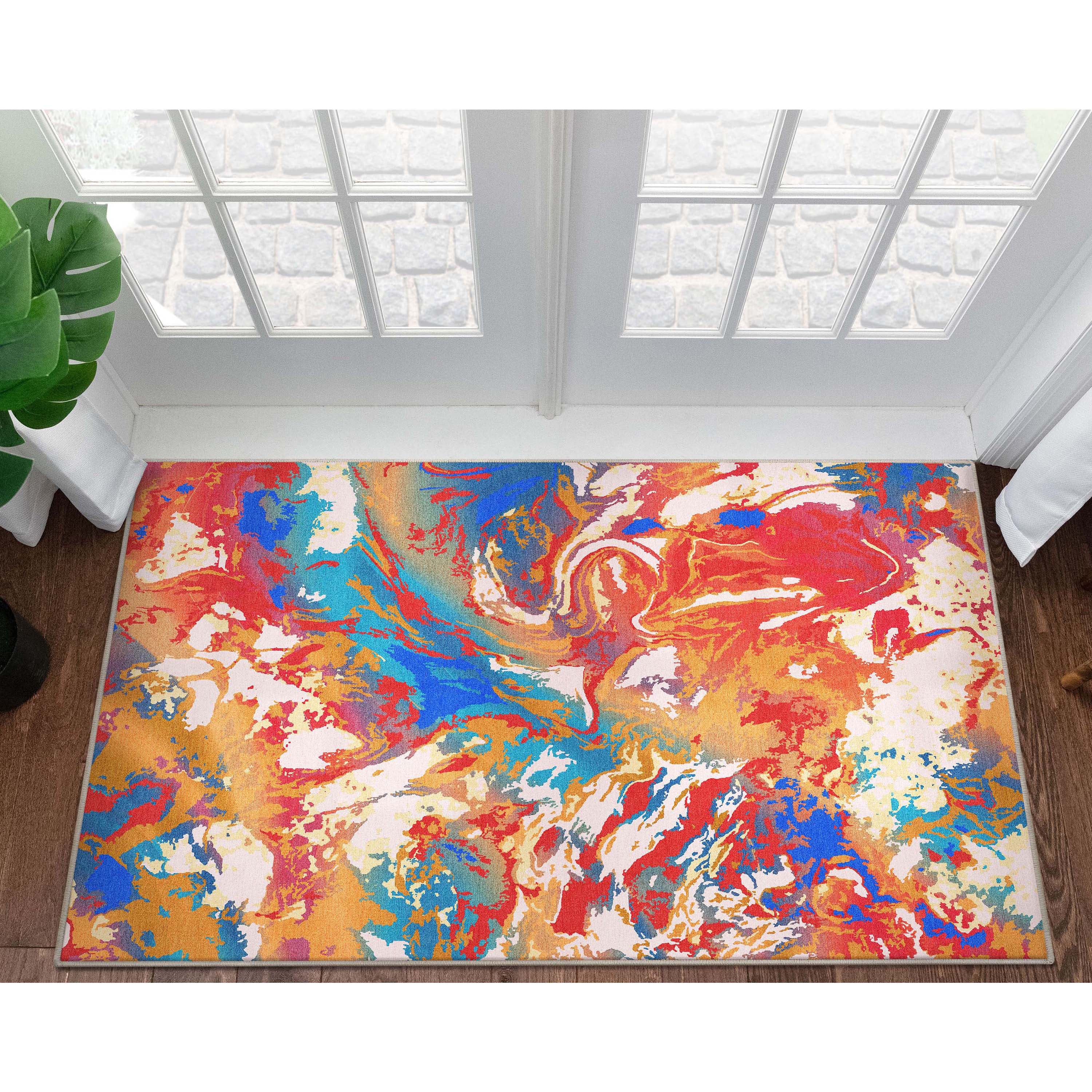 Well Woven Abstract Harmony Modern Stripes Pattern Multi Color Flat-Weave Easy to Clean 3'3" x 5' Area Rug