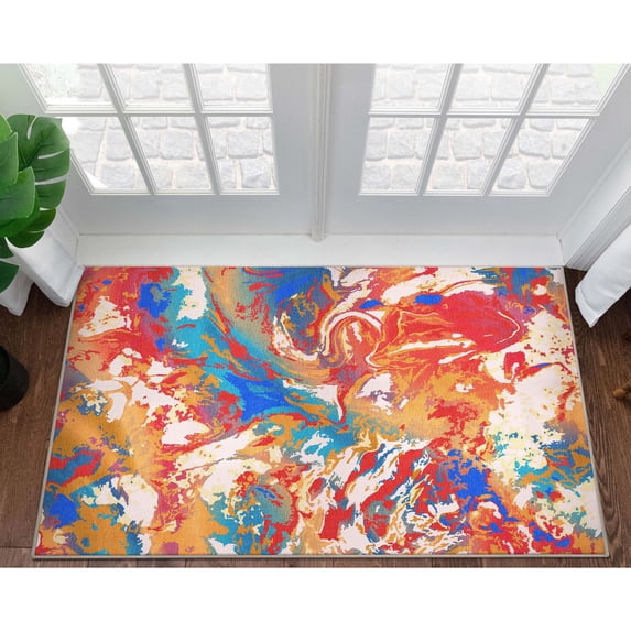 Well Woven Abstract Harmony Modern Stripes Pattern Multi Color Flat-Weave Easy to Clean 3'3" x 5' Area Rug