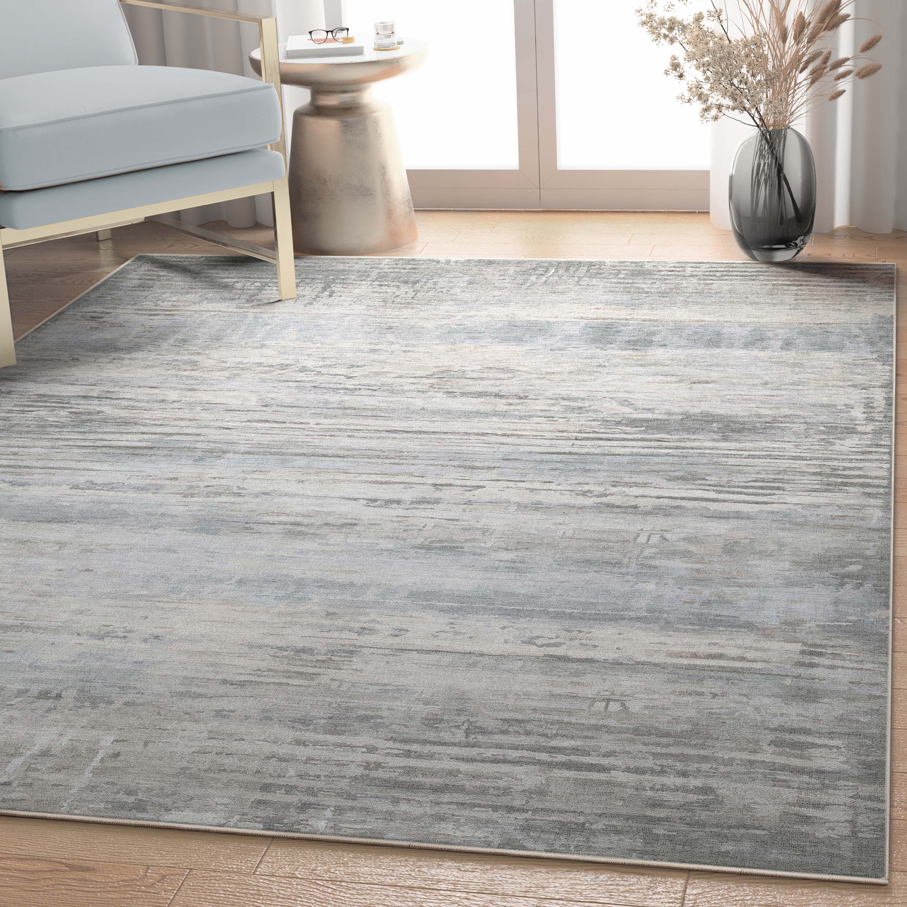 Well Woven Abstract Havana Modern Geometric Lines Flat-Weave Beige Blue 5'3" x 7'3" Area Rug