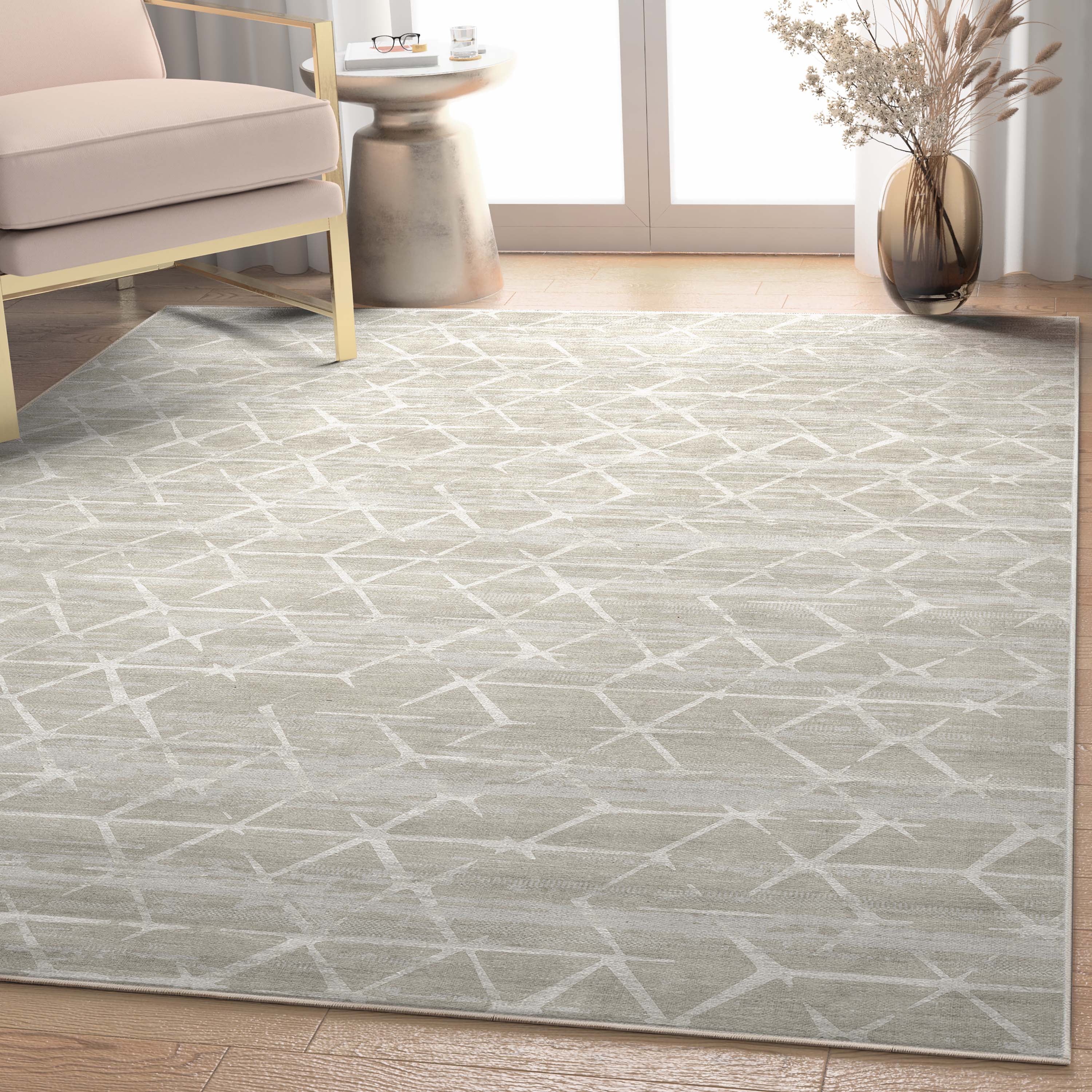 Well Woven Abstract Kintsugi Modern Geometric Flat-Weave Beige 7'7" x 9'10" Area Rug