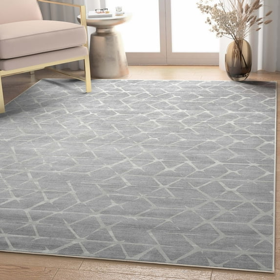Well Woven Abstract Kintsugi Modern Geometric Flat-Weave Gray 7'7" x 9'10" Area Rug