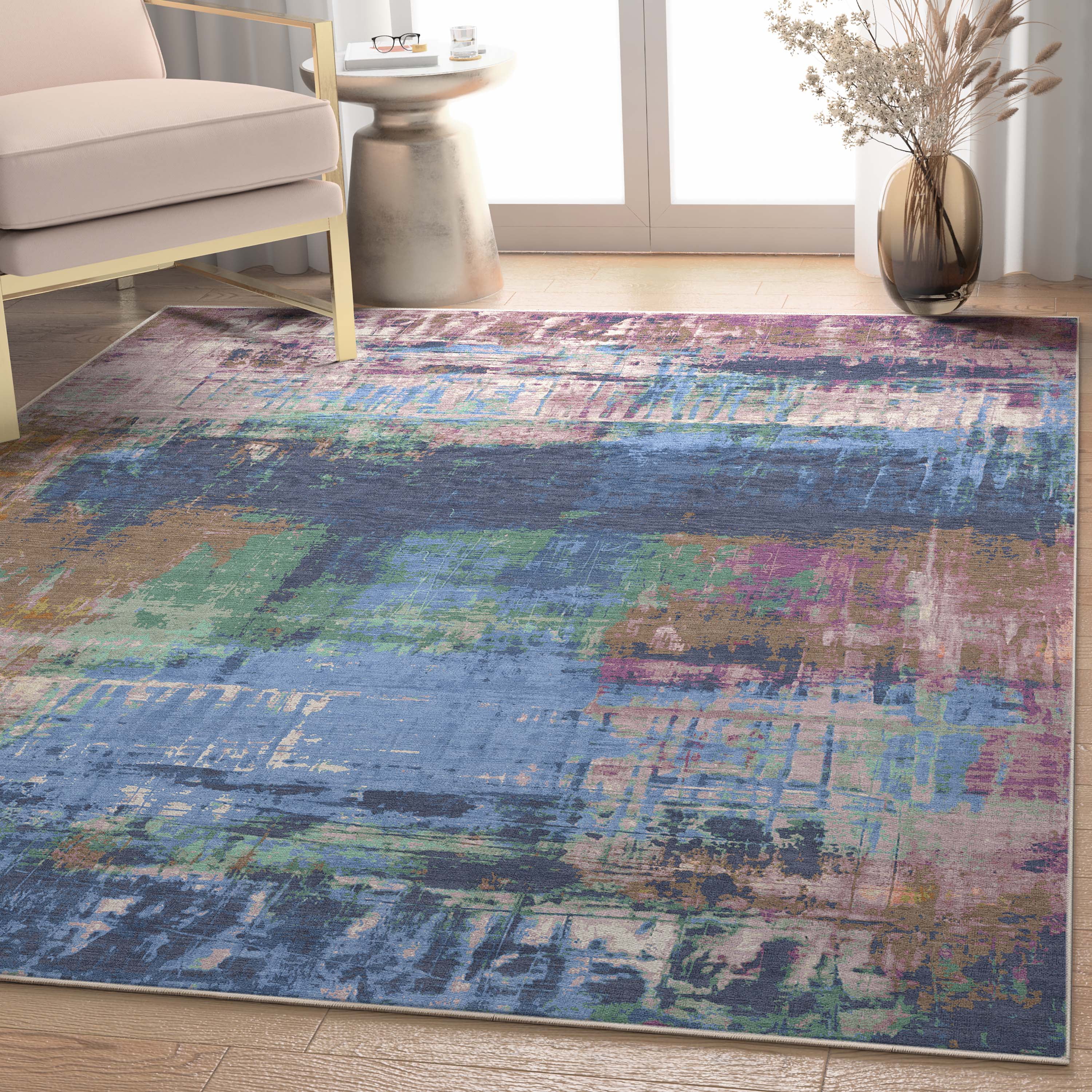 Well Woven Abstract Mandala Modern Boho Vintage Paintsplash Flat-Weave Multi 7'7" x 9'10" Area Rug