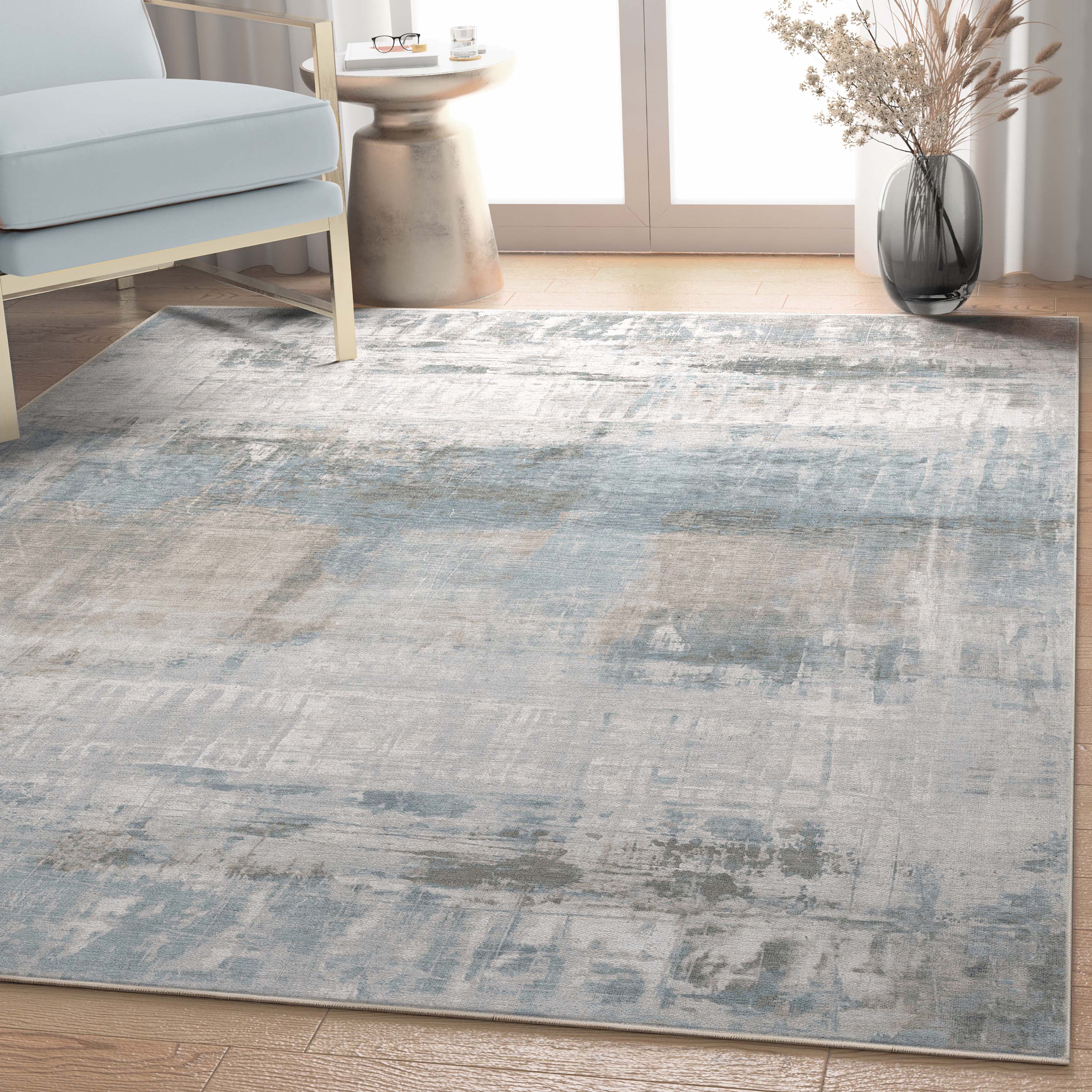 Well Woven Abstract Mandala Modern Vintage Painstsplash Flat-Weave Gray 7'7" x 9'10" Area Rug
