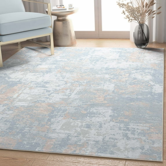 Well Woven Abstract Marrakech Modern Mid-Century Brushstroke Flat-Weave Blue Coral 5'3" x 7'3" Area Rug