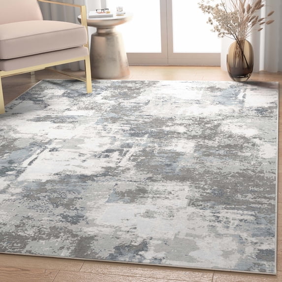 Well Woven Abstract Marrakech Modern Mid-Century Brushstroke Flat-Weave Gray 7'7" x 9'10" Area Rug