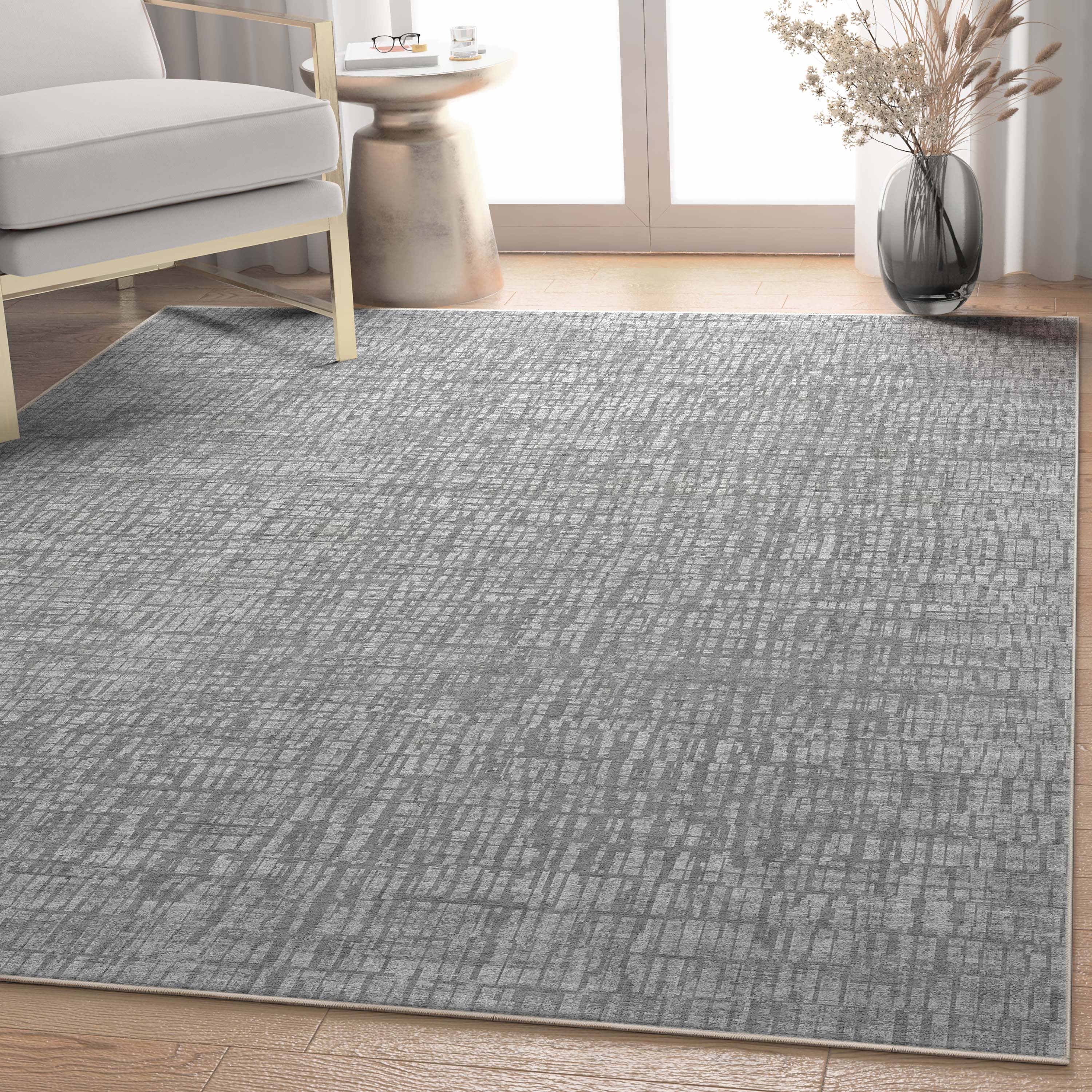 Well Woven Abstract Nightscape Modern Geometric Flat-Weave Gray 7'7" x 9'10" Area Rug
