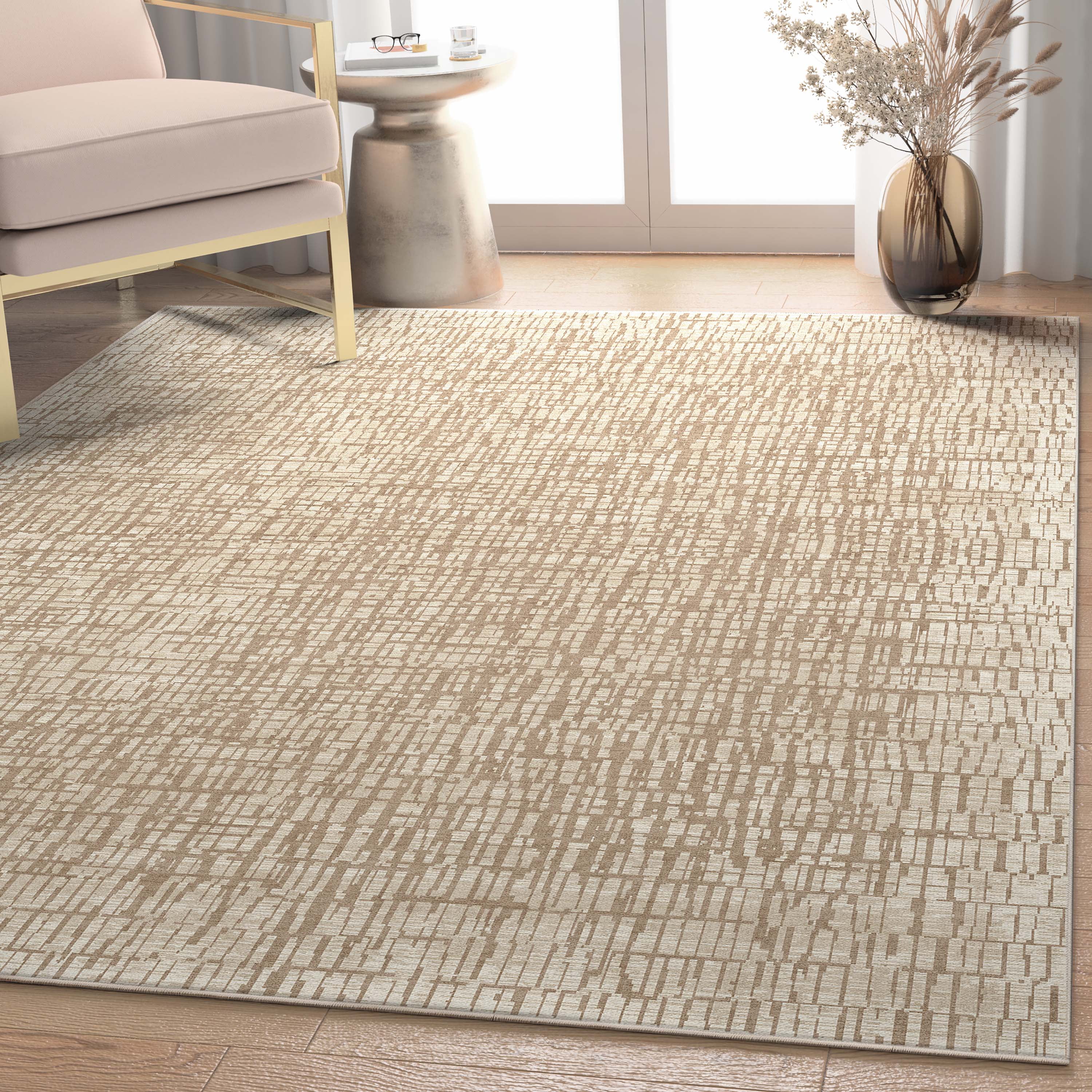 Well Woven Abstract Nightscape Modern Geometric Flat-Weave Ivory 5'3" x 7'3" Area Rug
