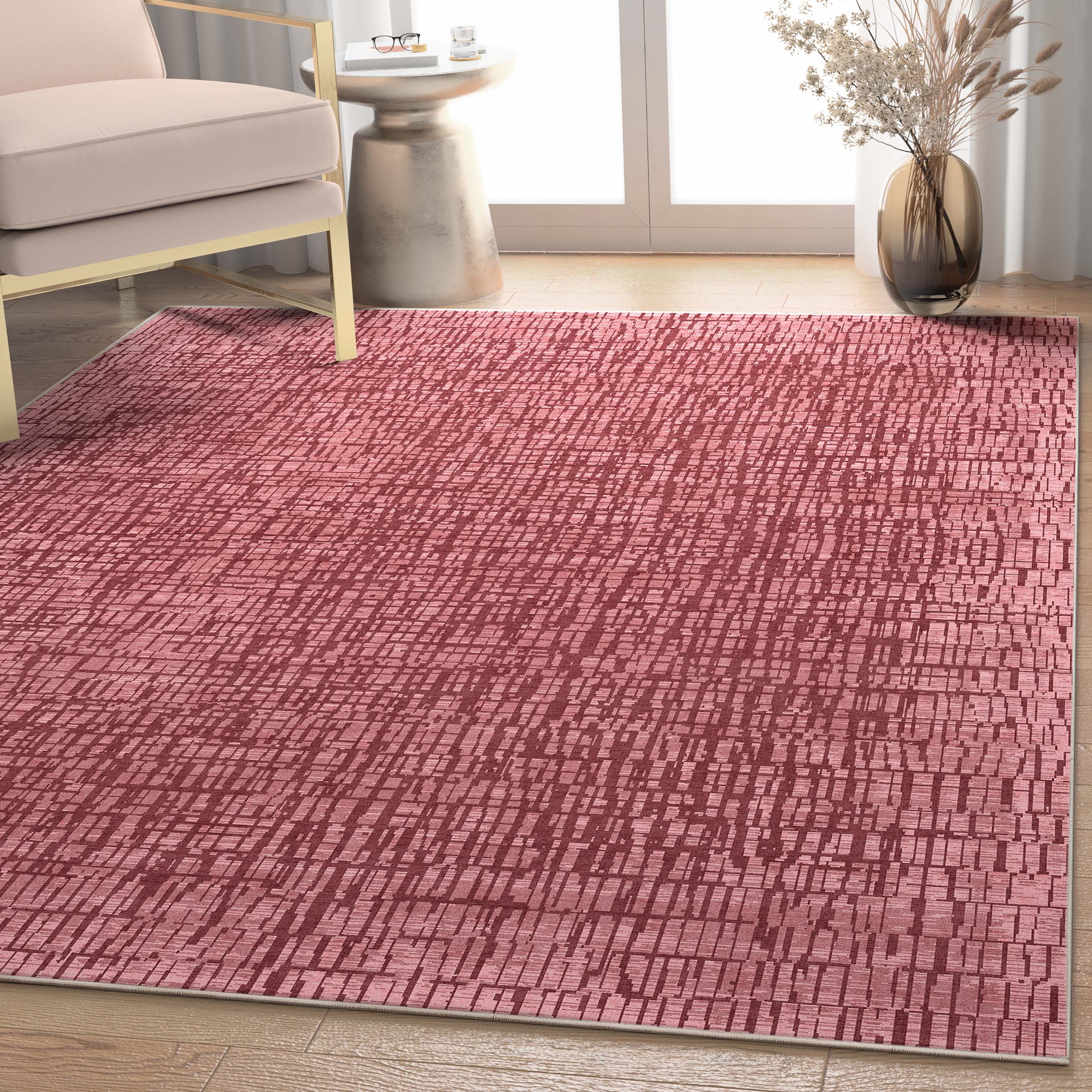 Well Woven Abstract Nightscape Modern Geometric Flat-Weave Red 7'7" x 9'10" Area Rug