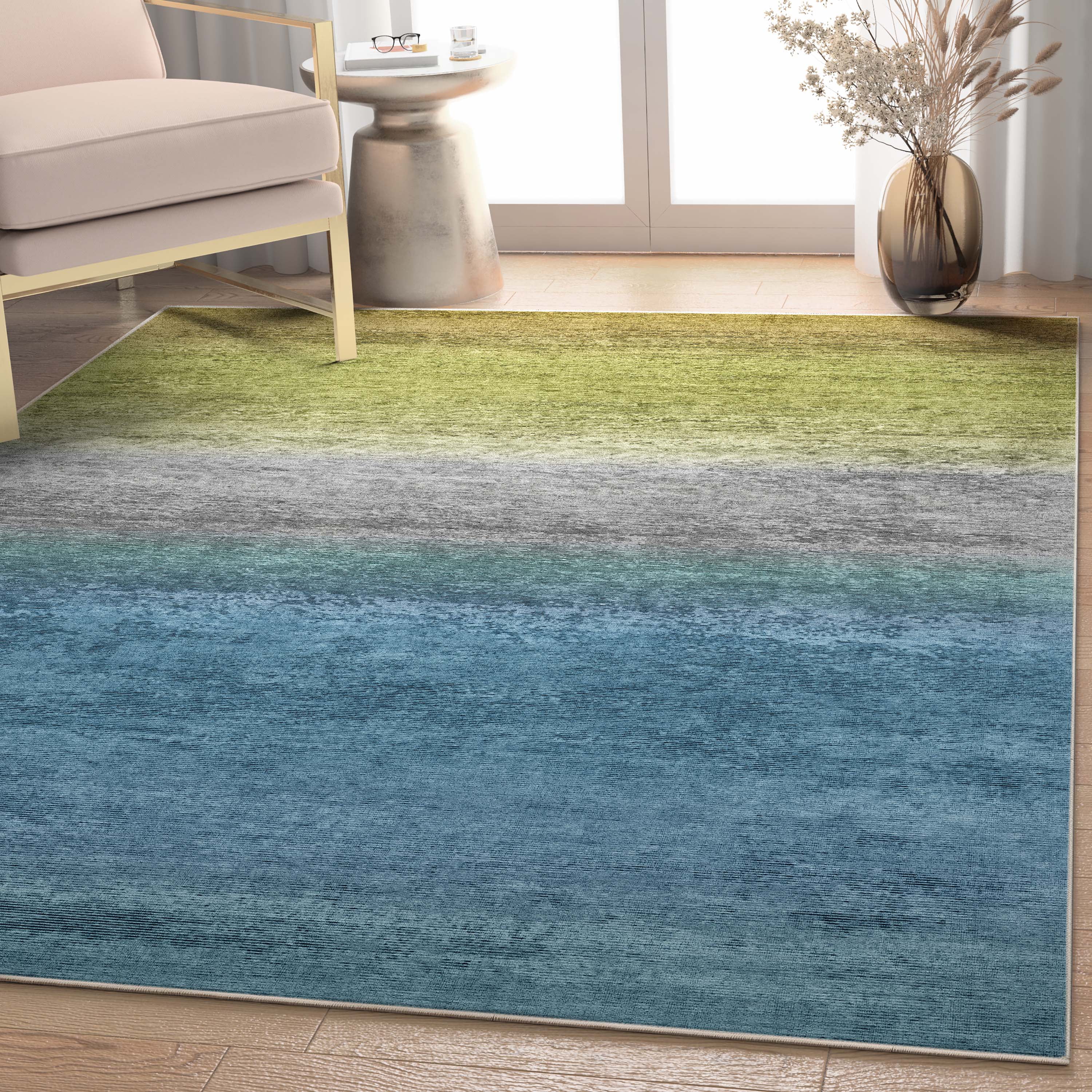 Apollo Abstract Blue Green Gradient Flat-Weave 8' x 10' Area Rug