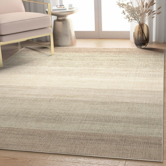 Well Woven Abstract Sunset Modern Vintage Gradient Flat-Weave Beige Brown 5'3" x 7'3" Area Rug