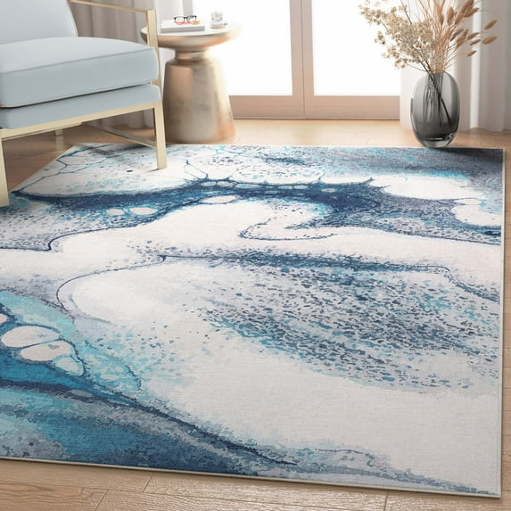 Well Woven Abstract Tokyo Modern Retro Marble Flat-Weave Blue 7'7" x 9'10" Area Rug