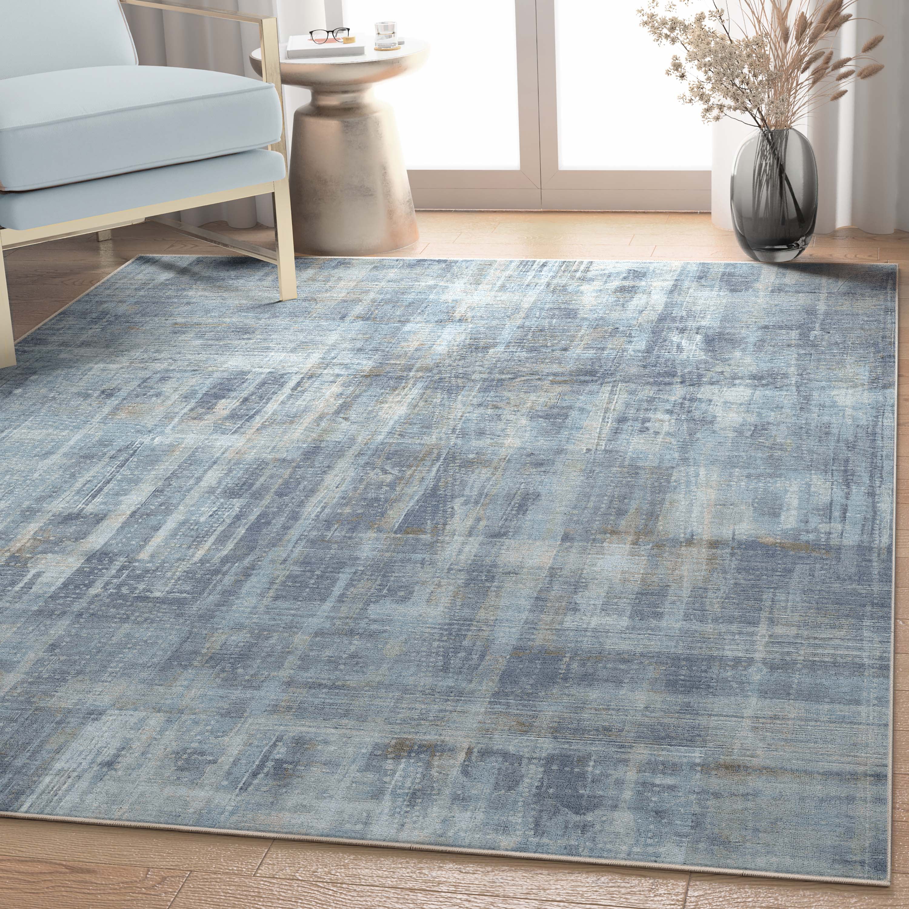 Well Woven Abstract Toronto Modern Brushstroke Flat-Weave Blue 5'3" x 7'3" Area Rug