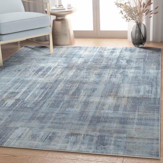 Well Woven Abstract Toronto Modern Brushstroke Flat-Weave Blue 7'7" x 9'10" Area Rug