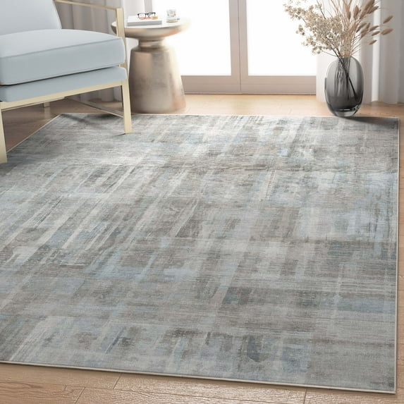 Well Woven Abstract Toronto Modern Brushstroke Flat-Weave Gray Blue 5'3" x 7'3" Area Rug