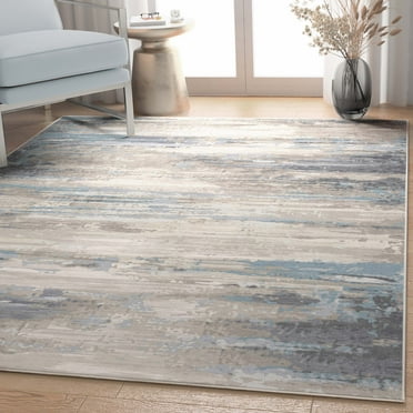 Well Woven Abstract Tuscany Modern Mid-Century Brushstroke Flat-Weave Beige Blue 5'3" x 7'3" Area Rug