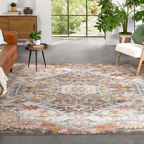 Well Woven Adeline Bohemian Vintage Medallion Soft Blush Multicolor Area Rug