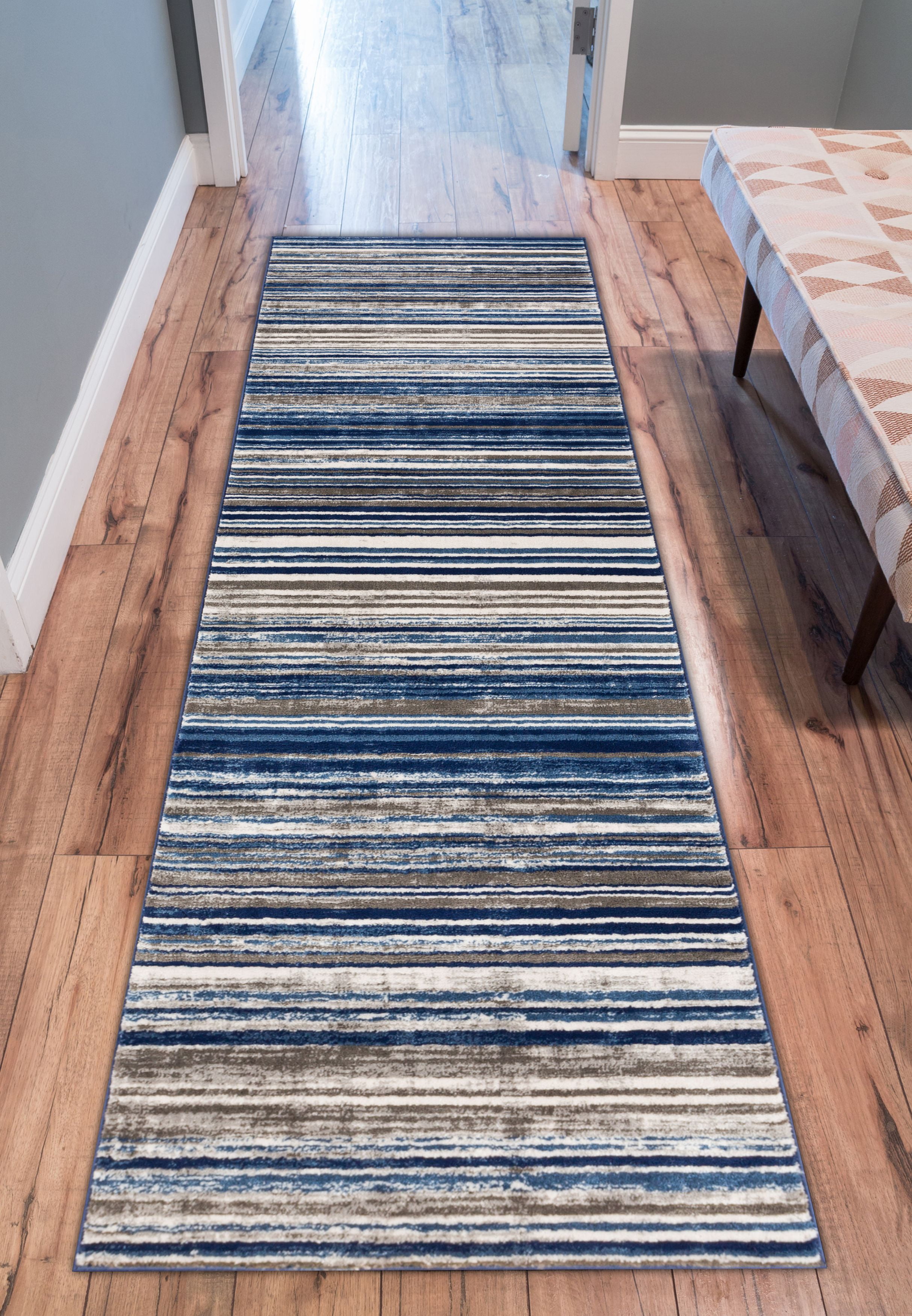 Well Woven Amba Signature Stripes Modern Distressed Blue Area Rug ...