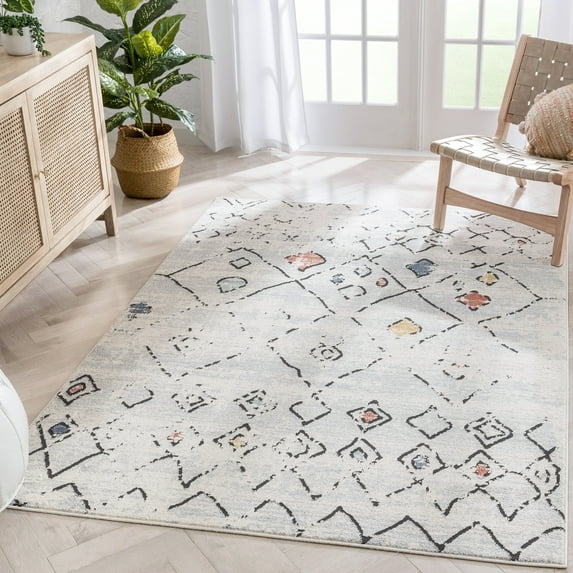Well Woven Ancona Moroccan Diamond Pattern Grey Distressed 7'10" x 9'10 Area Rug