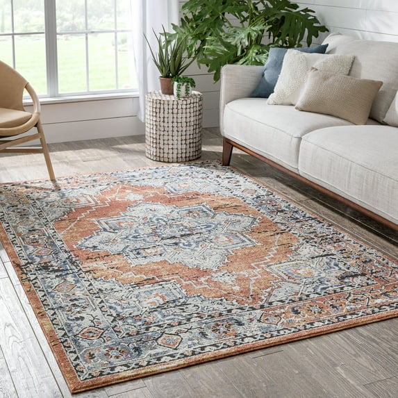 Well Woven Andria Medallion Botanical Green Distressed 9'3" x 12'2 Area Rug