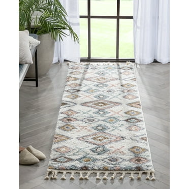 Well Woven Anetta Multi Ivory Tribal Diamonds Medallion Retro Shag Runner Rug 2x7 (2'3" x 7'3")