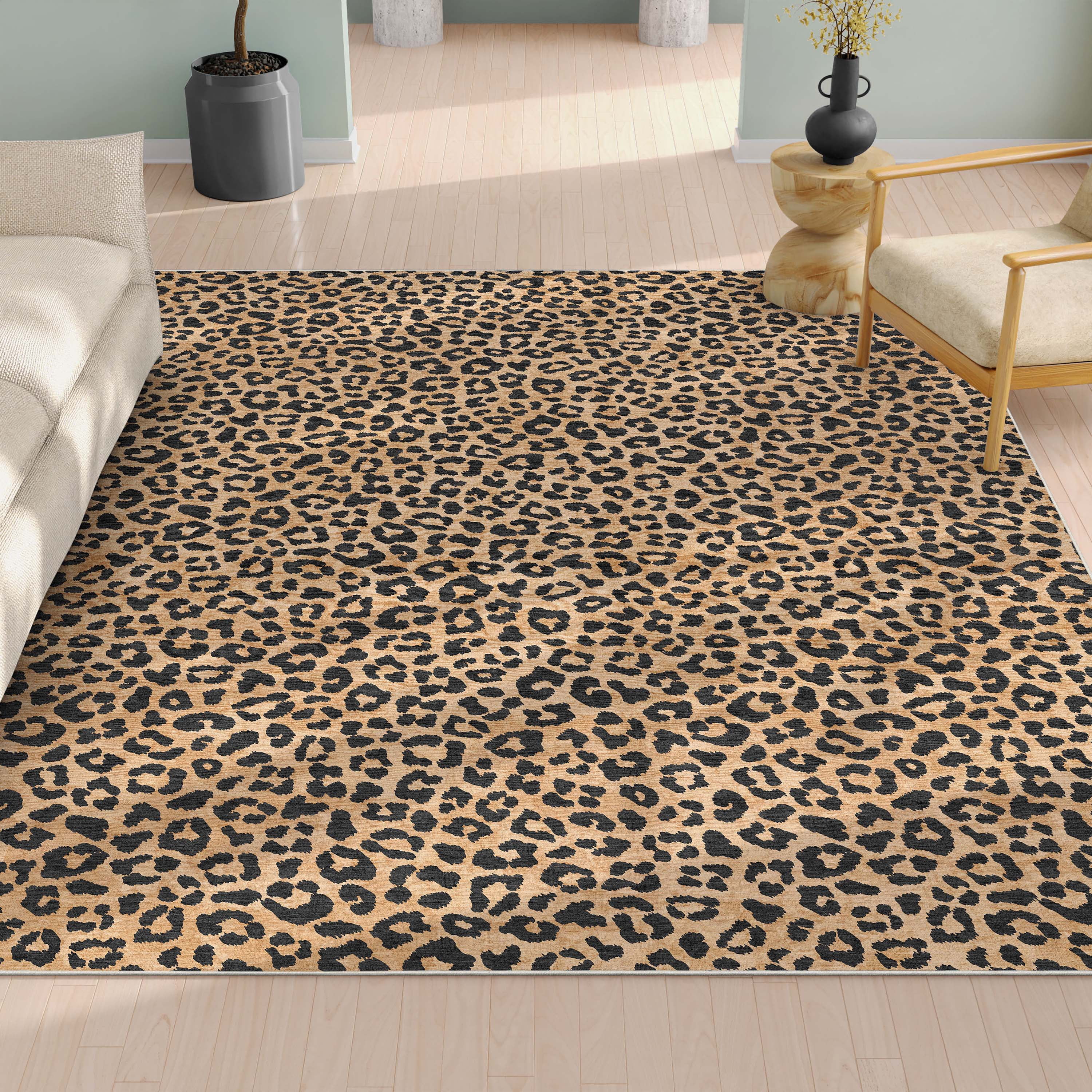 Well Woven Animal Prints Leopard Mid-Century Modern Leopard Pattern Brown Flat Pile Easy to Clean 7'10" x 9'10" Area Rug
