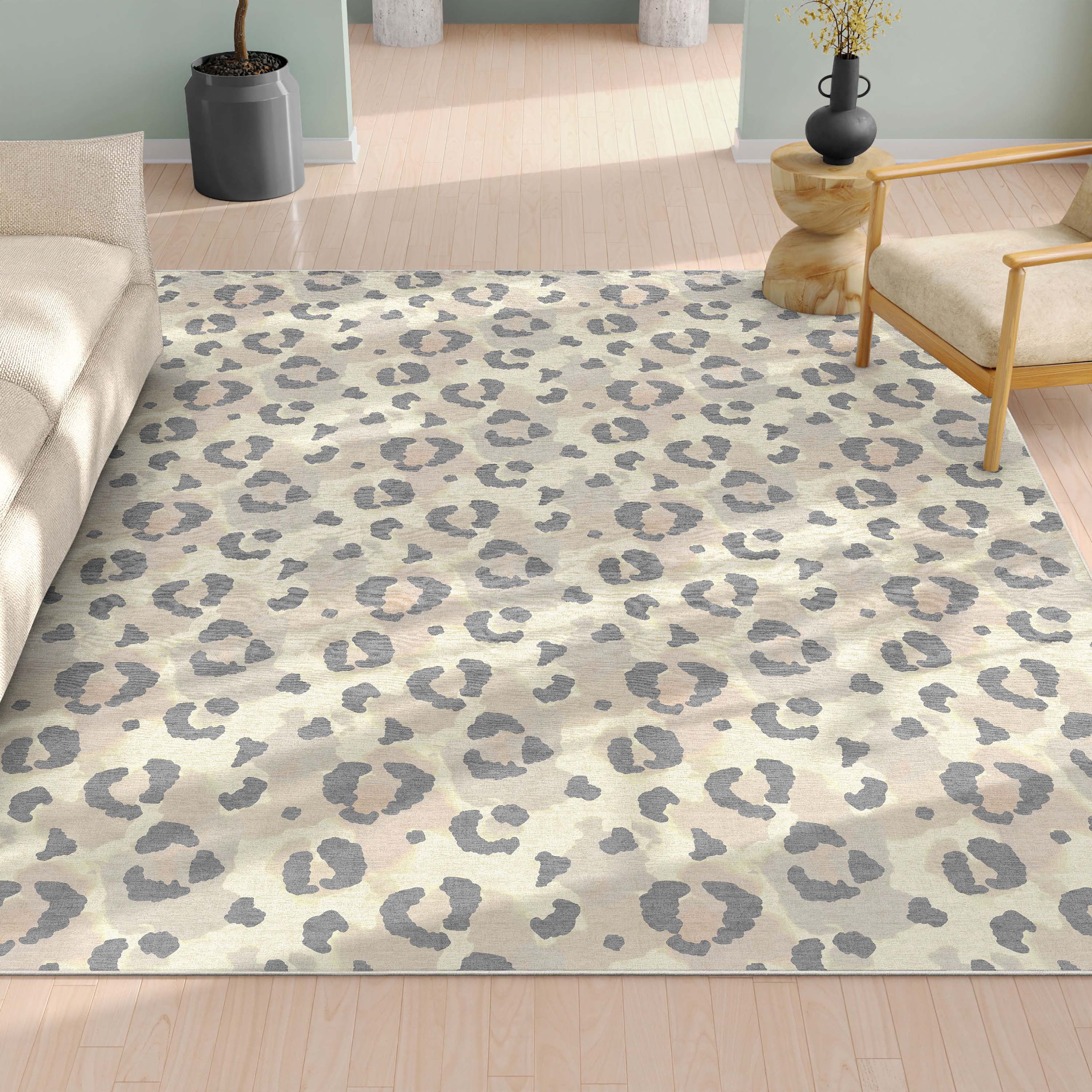 Well Woven Animal Prints Leopard Pattern Beige & Cream Flat Pile Easy to Clean 9'10" x 13' Area Rug