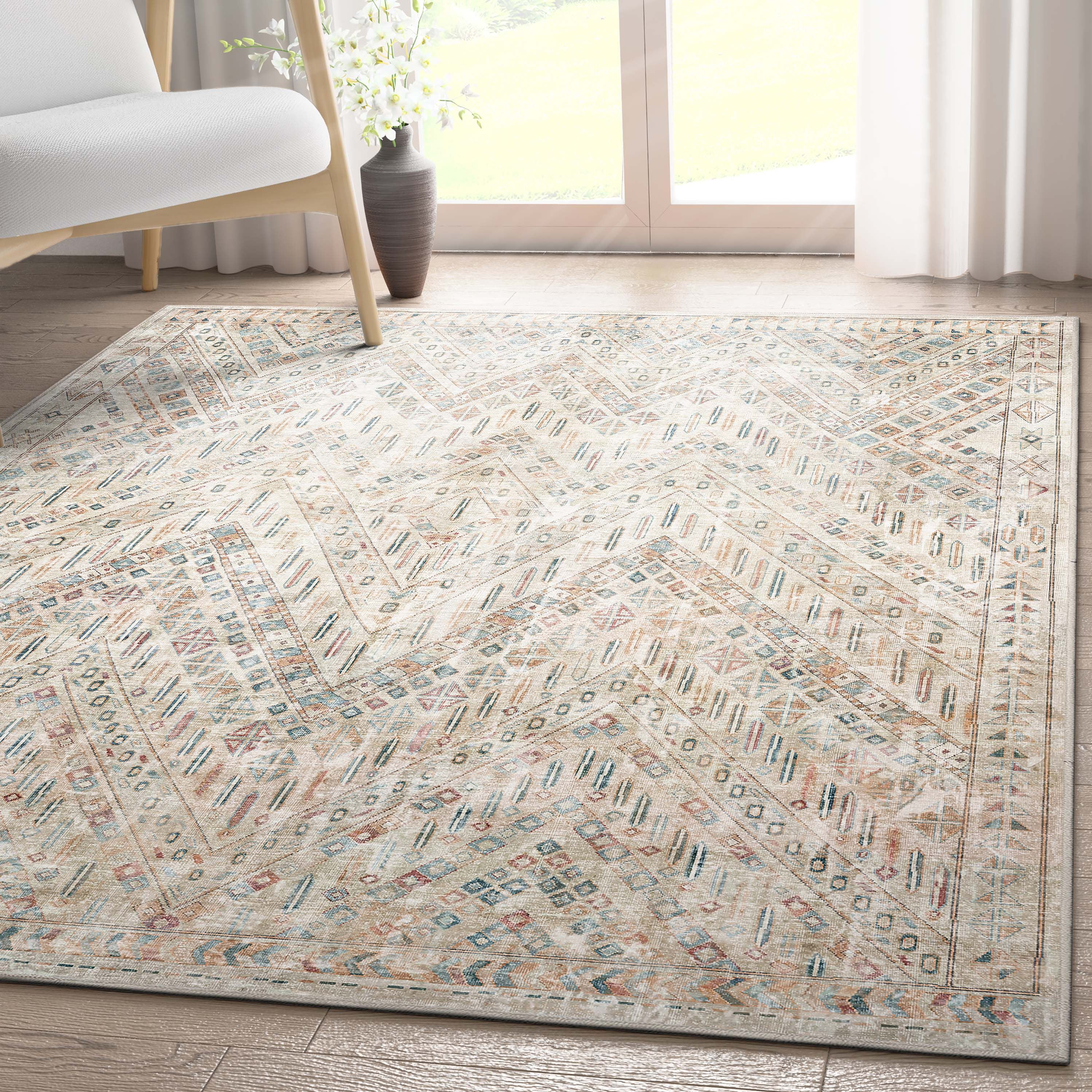 Asha Vintage Ivory 6' x 9' Tribal Chevron Flat-Weave Rug
