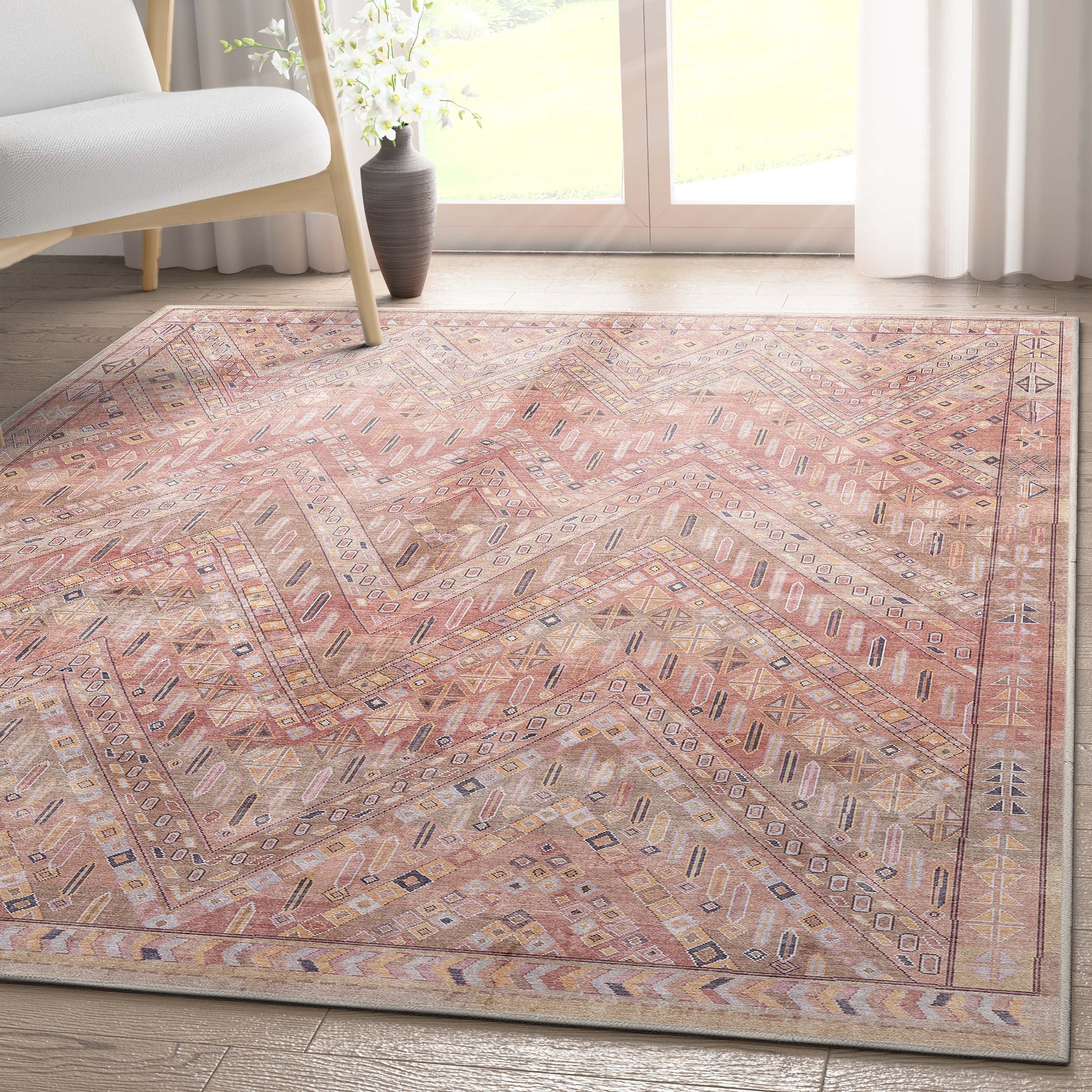 Asha Anya Red Tribal Chenille 6' x 9' Washable Rug