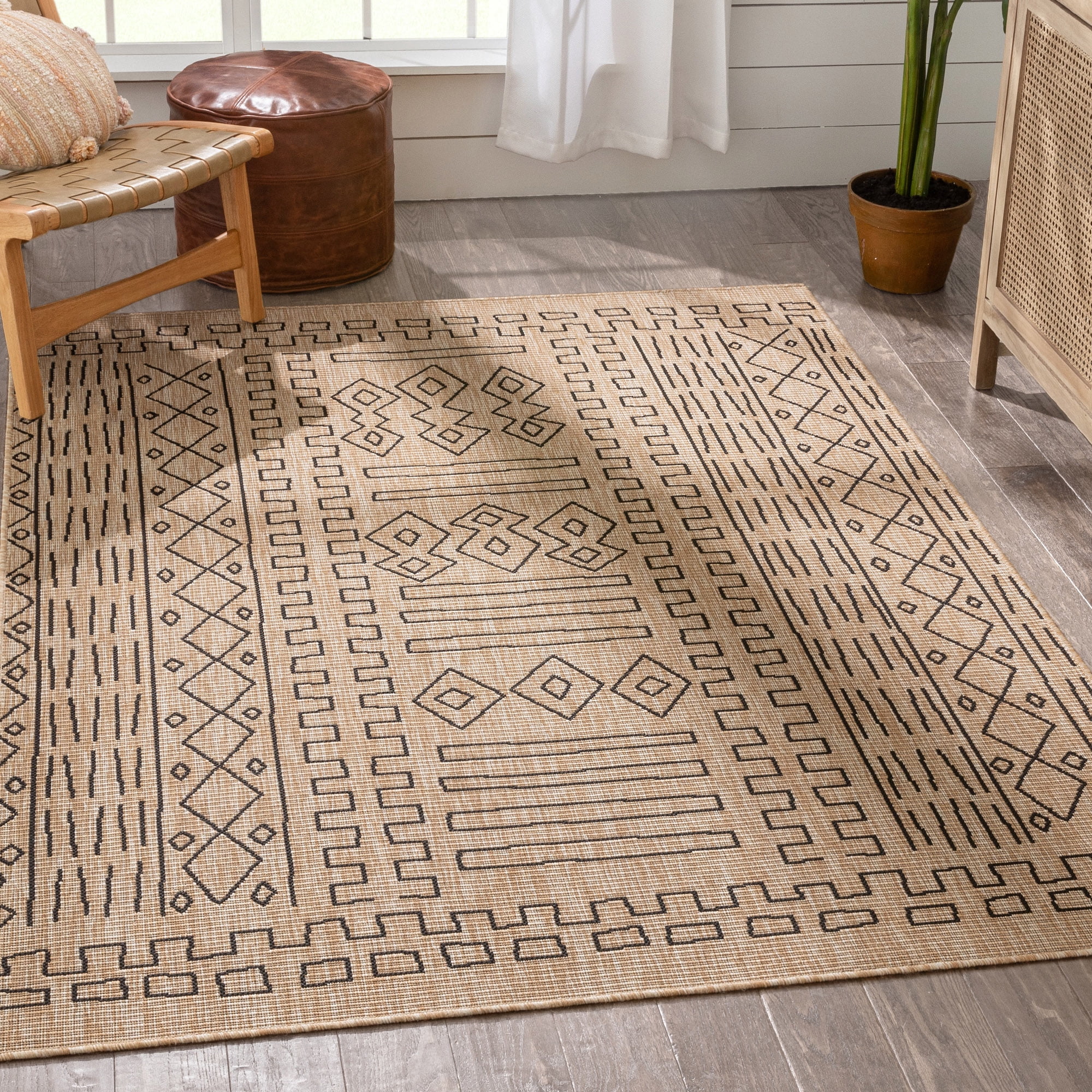 Well Woven Anze Natural Jute Indoor/Outdoor Tribal Pattern Area Rug 5x7 ...