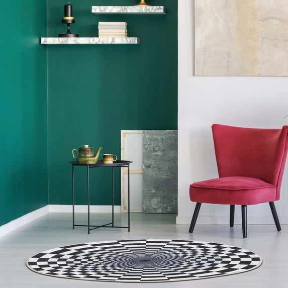 Well Woven Apollo 3D Portal Warp Hole 3D Carpet Botomless Optical Illusion Black Ivory Flat-Weave Easy to Clean 3'3" Round Area Rug