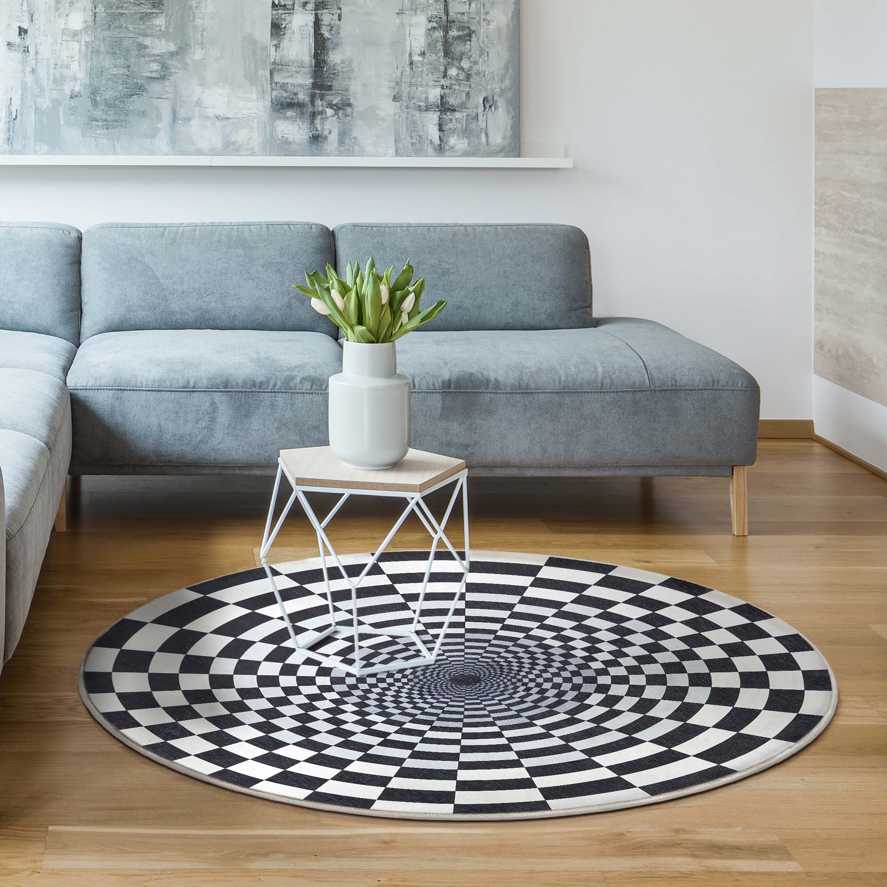 Well Woven Apollo 3D Portal Warp Hole 3D Carpet Botomless Optical Illusion Black Ivory Flat-Weave Easy to Clean 6'7" Round Area Rug