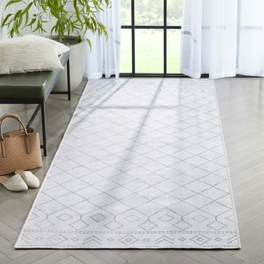 Well Woven Apollo Anastasia Moroccan Trellis Ivory Grey Flat Pile Easy to Clean 3'11" x 9'10" Runner Rug for Living Room Dining Room Bedroom and Kitchen