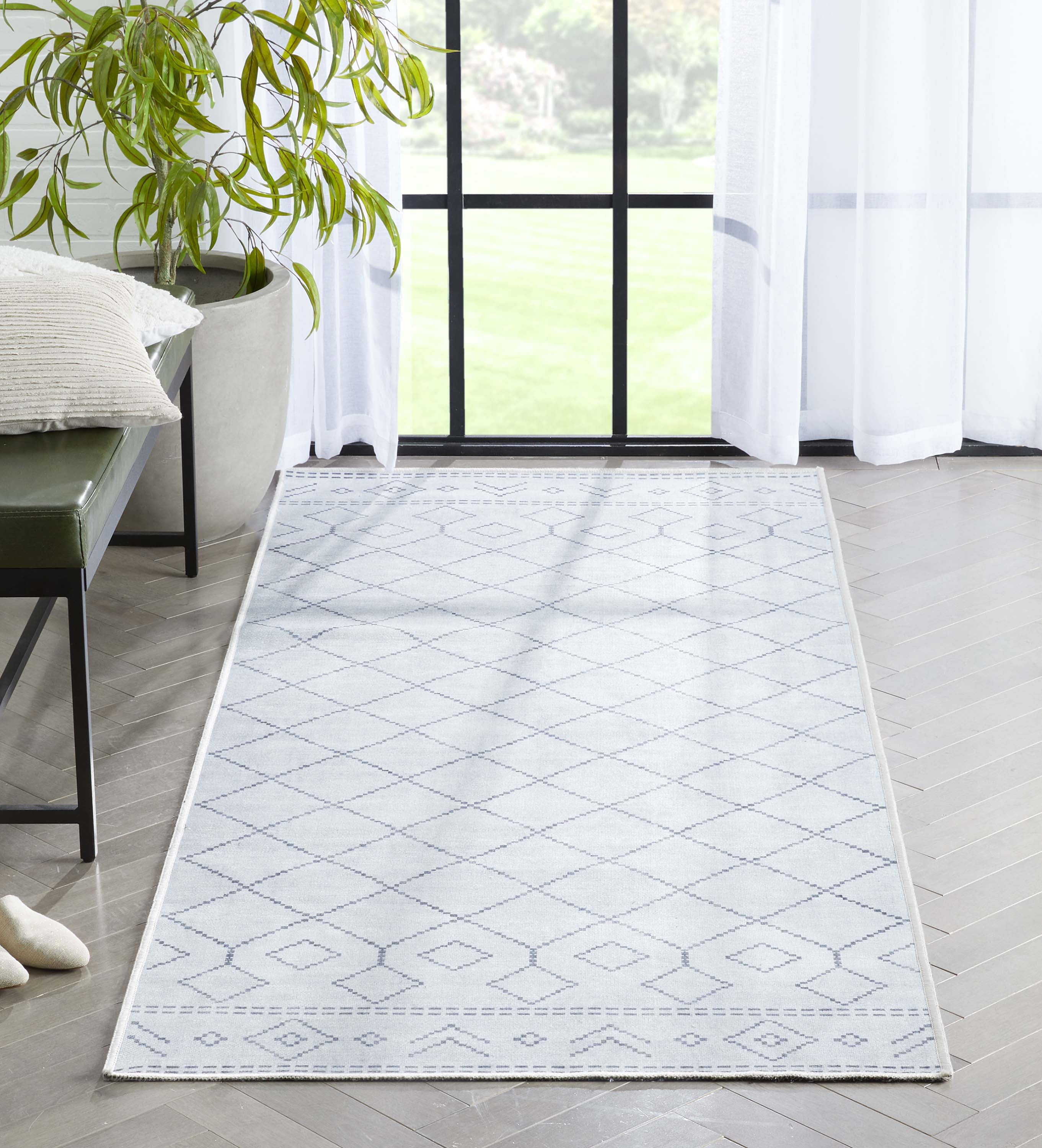 Well Woven Apollo Anastasia Moroccan Trellis Ivory Grey Flat Pile Easy to Clean 2' x 5' Runner Rug for Hallway Entryway Stair and Kitchen