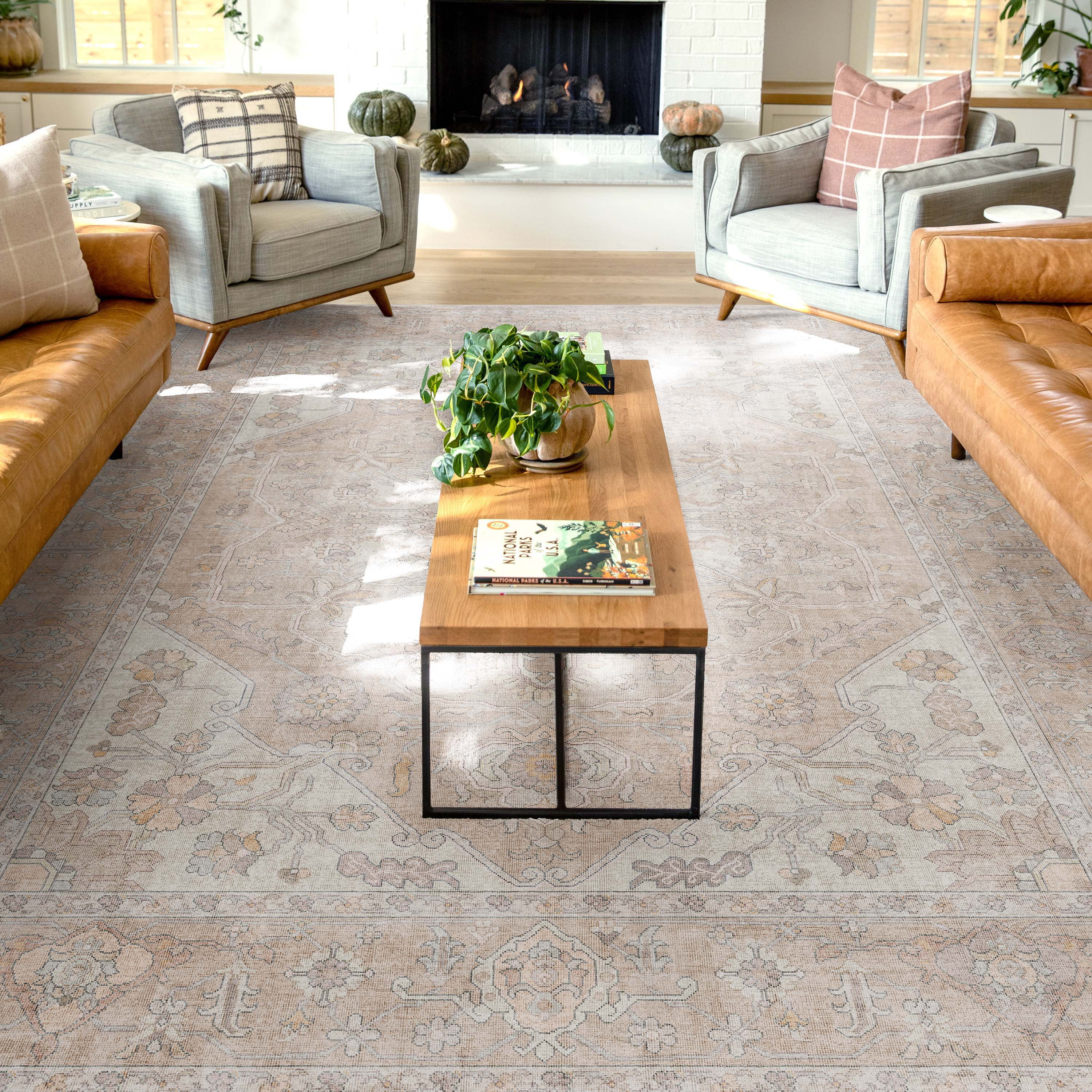 Beige Persian-Inspired Chenille 7'7" x 9'10" Area Rug