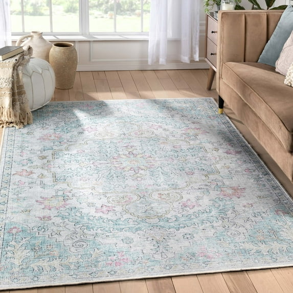 Well Woven Apollo Blythe Modern Vintage Blue 2'7" x 9'6" Runner Easy Clean Rug