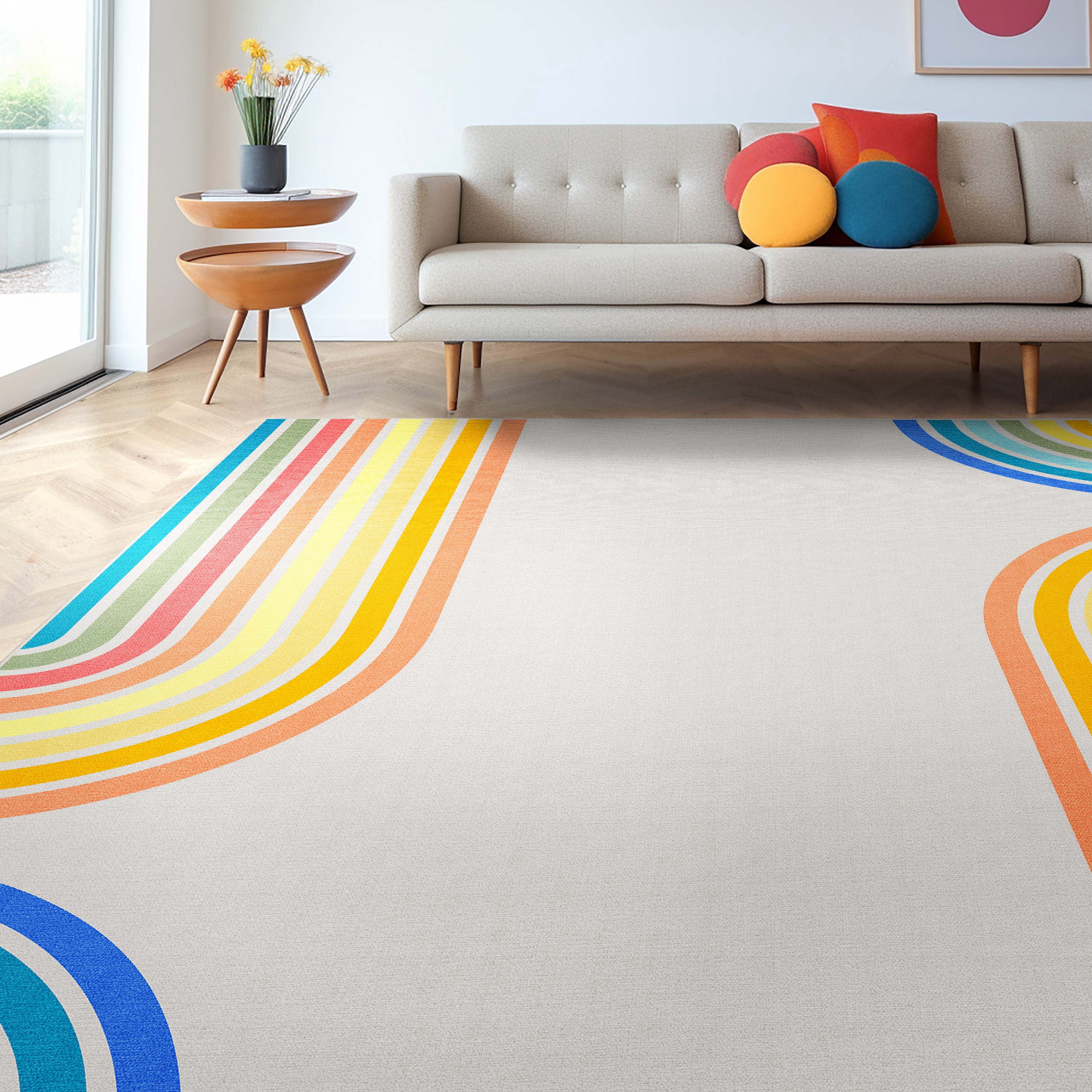Well Woven Apollo Border Arch Modern Geometric Kids Multi Color Flat Pile Easy to Clean 7'10" x 9'10" Area Rug for Living Room Dining Room Bedroom and Kitchen