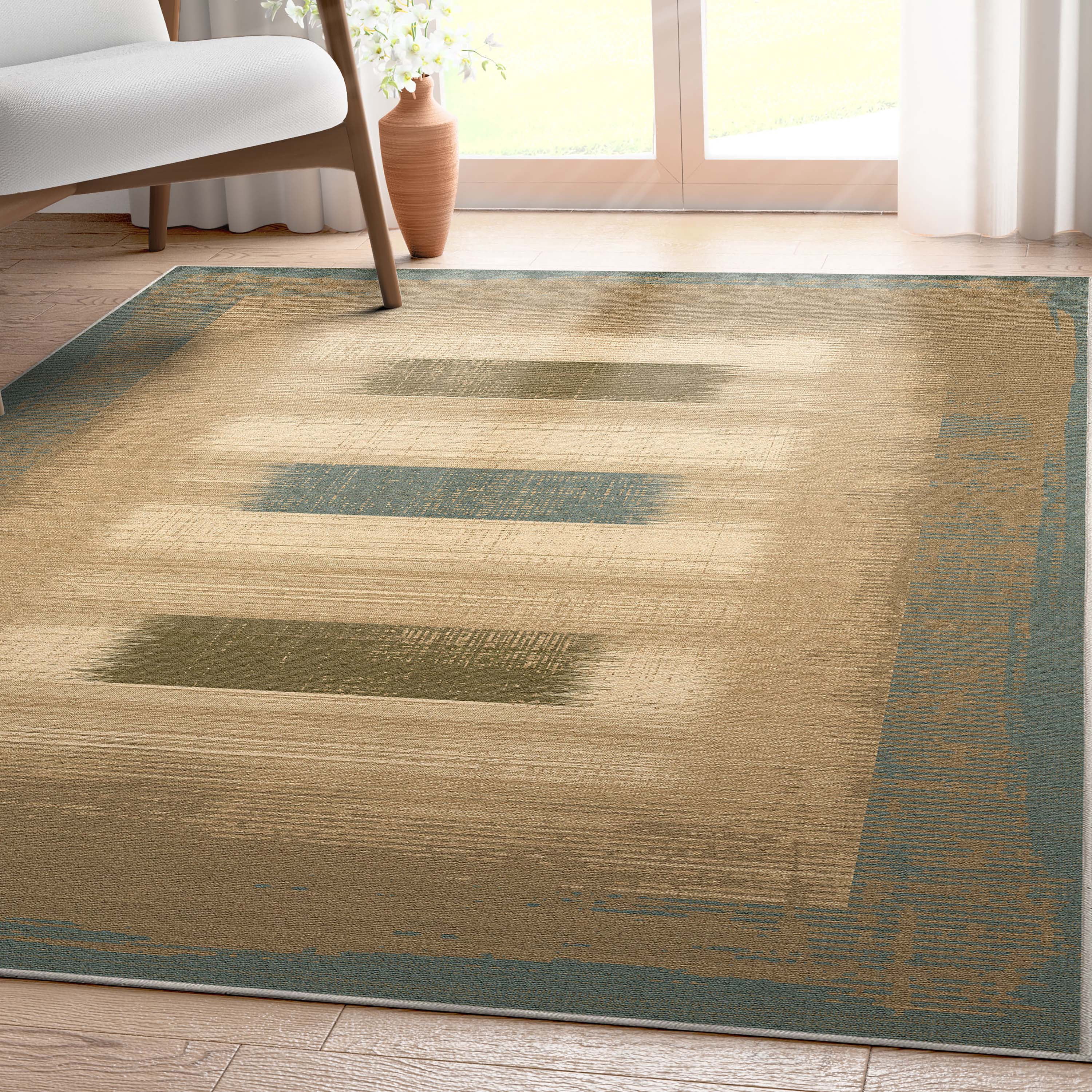 Well Woven Apollo Border Contemporary Blue 5'3" x 7'3" Area Rug for Living Room Dining Room Bedroom and Kitchen