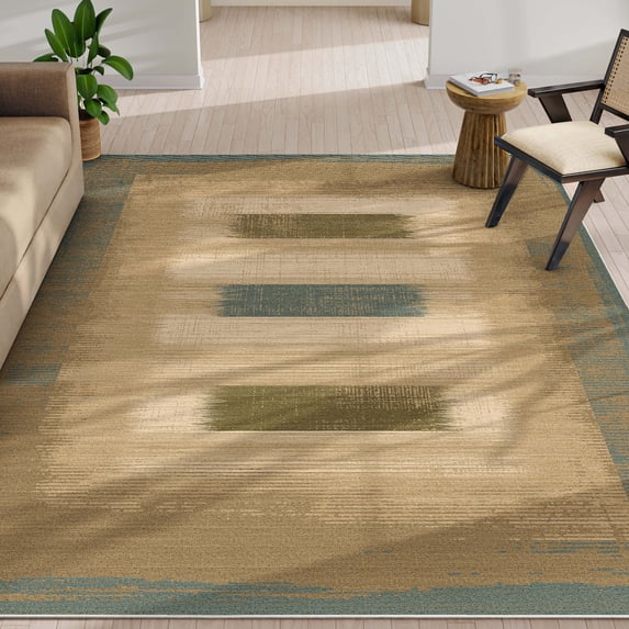 Well Woven Apollo Border Contemporary Blue 7'7" x 9'10" Area Rug for Living Room Dining Room Bedroom and Kitchen