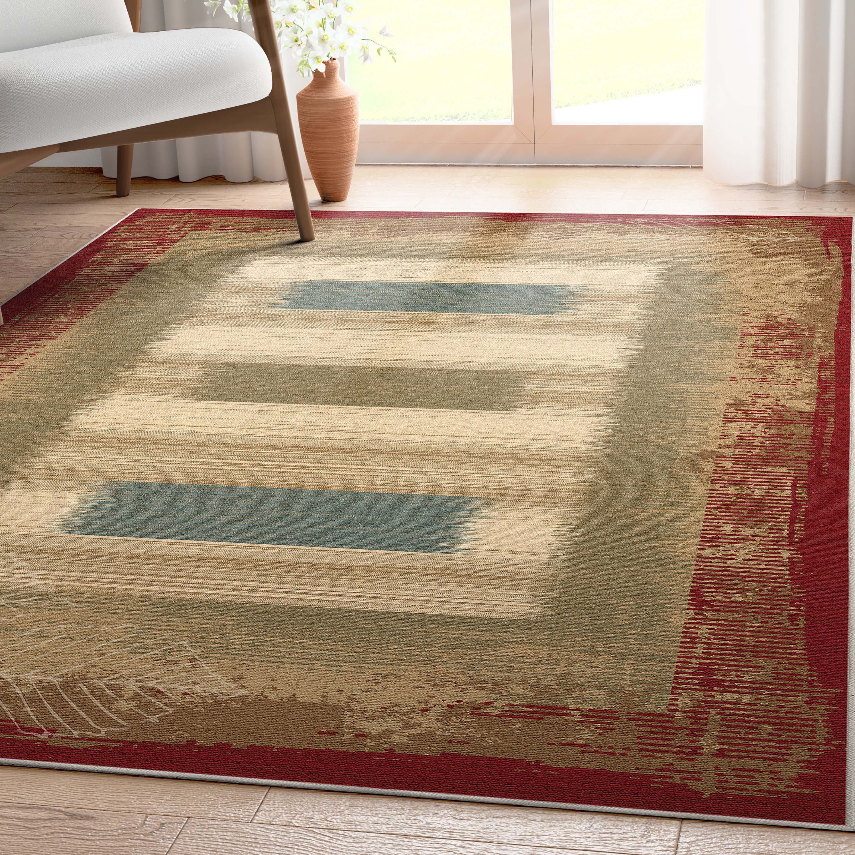 Well Woven Apollo Border Contemporary Red 5'3" x 7'3" Area Rug for Living Room Dining Room Bedroom and Kitchen